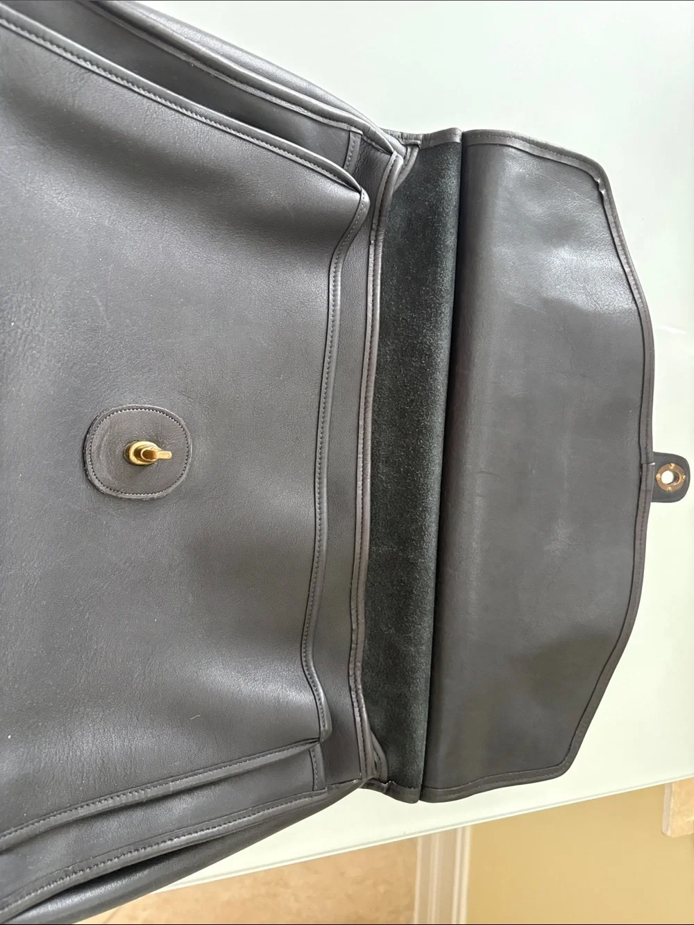 Coach Vintage Black Leather Men's Briefcase with Gold Hardware